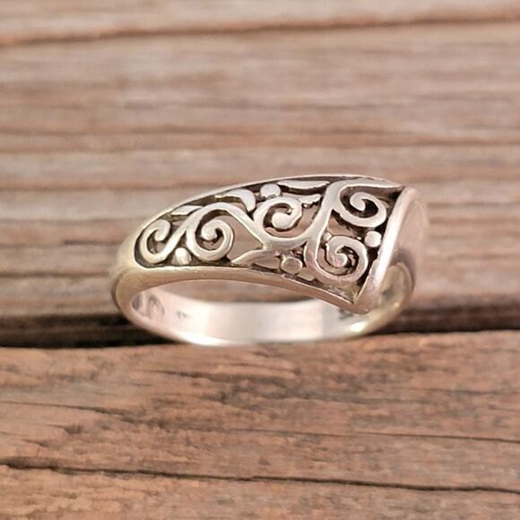 Sterling Silver Openwork Swirls Scroll  Ring - Picture 1 of 6
